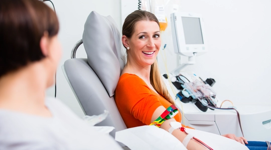 Two women at blood donation drop-in