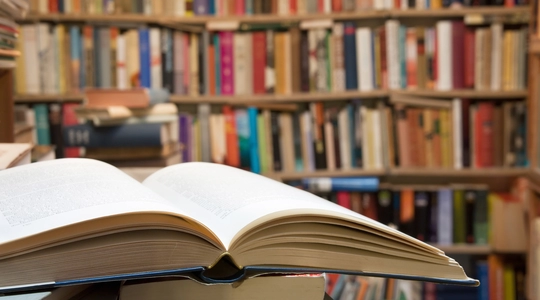 Open book in a library