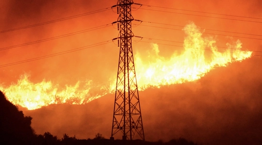 Forest fires by power lines