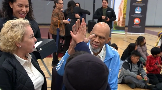 Video thumbnail: Kareem Abdul-Jabbar Brings Joy and Inspiration to UCLA RFK Community School