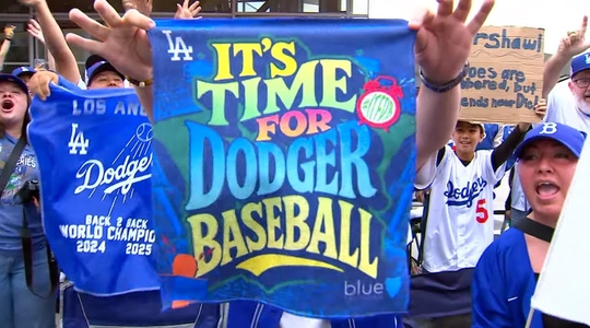 Video thumbnail: Dodgers Fans Fill Los Angeles Streets to Celebrate Back-to-Back Championships