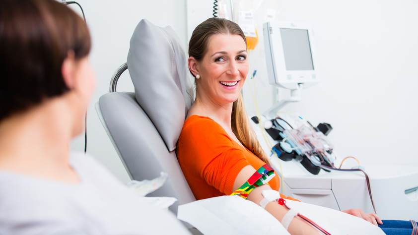 Two women at blood donation drop-in